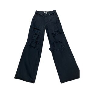 PacSun Black Baggy‎ Distressed Jeans Womens Size 26 Wide Leg Ripped Denim